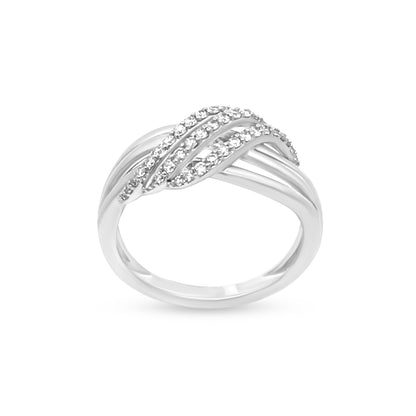 18k White Gold Crystal Crossover Band Diamond Wedding and Engagement Ring
