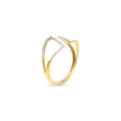 Sparkling Beauty: 18K Yellow Gold Diamond Cuff Split Shank Ring for Weddings and Engagements