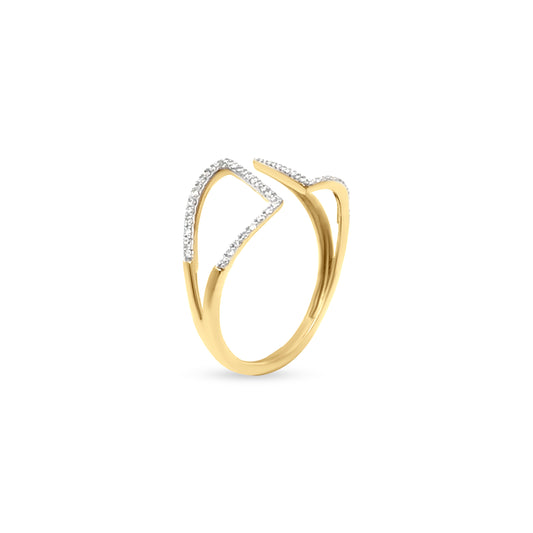 Sparkling Beauty: 18K Yellow Gold Diamond Cuff Split Shank Ring for Weddings and Engagements