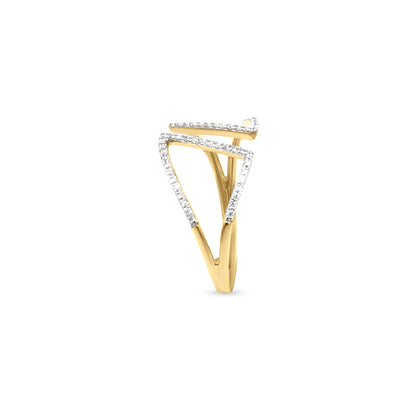 Sparkling Beauty: 18K Yellow Gold Diamond Cuff Split Shank Ring for Weddings and Engagements