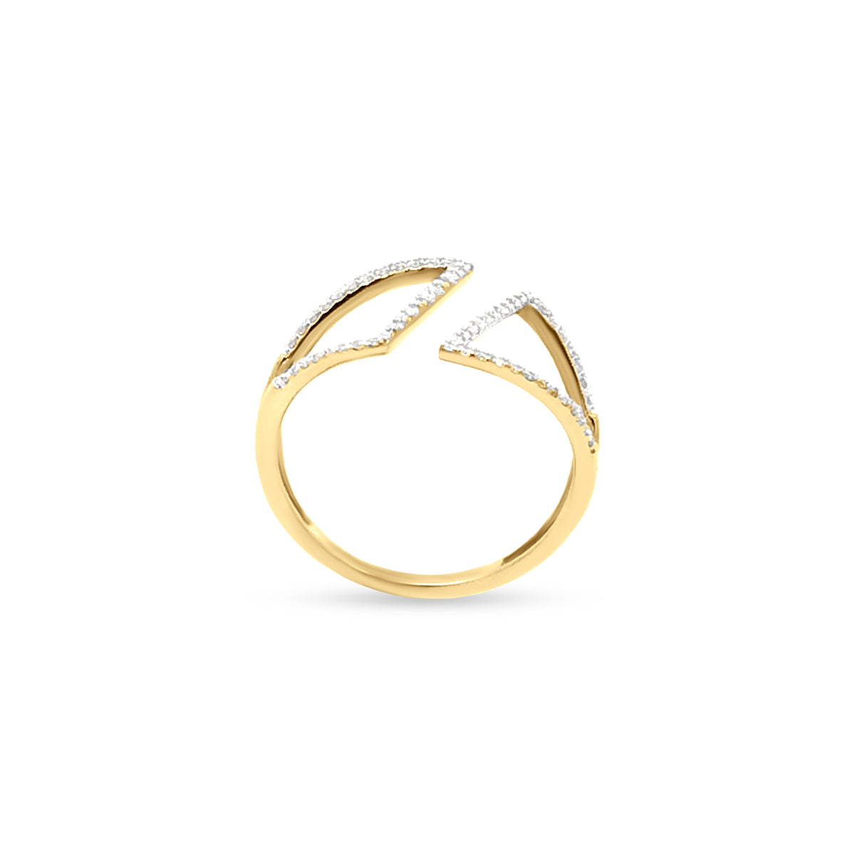 Sparkling Beauty: 18K Yellow Gold Diamond Cuff Split Shank Ring for Weddings and Engagements