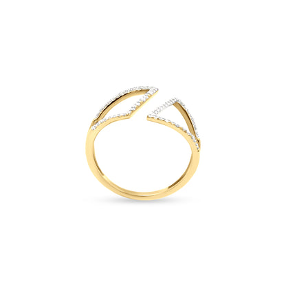Sparkling Beauty: 18K Yellow Gold Diamond Cuff Split Shank Ring for Weddings and Engagements