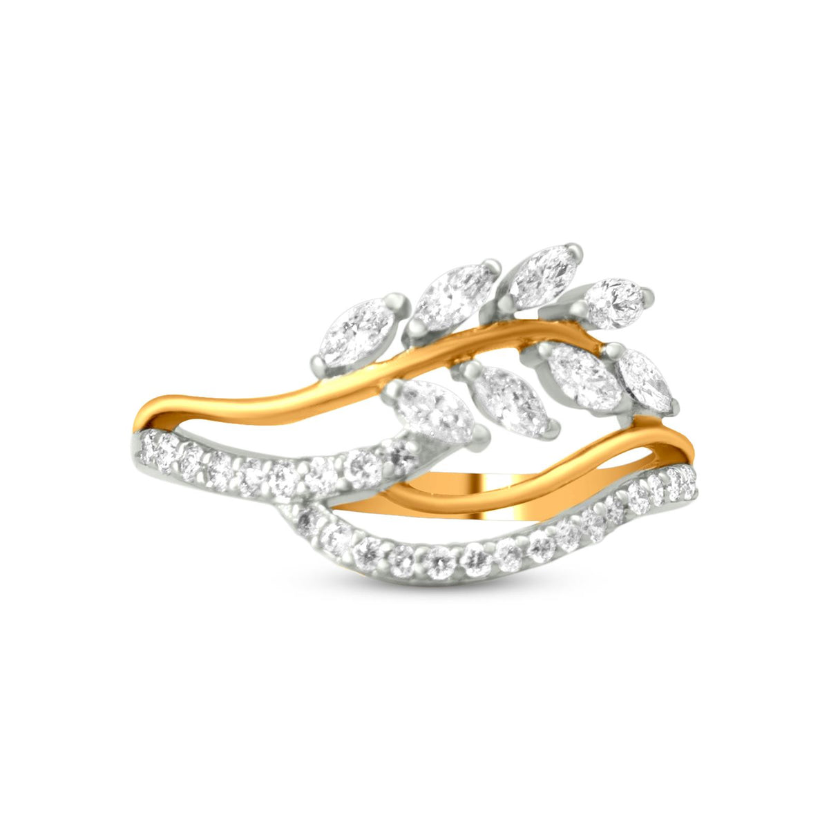 Diamond Leaf Swirl Ring In 18K Yellow Gold