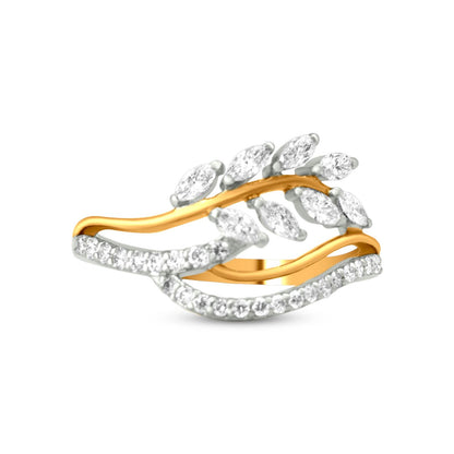Diamond Leaf Swirl Ring In 18K Yellow Gold