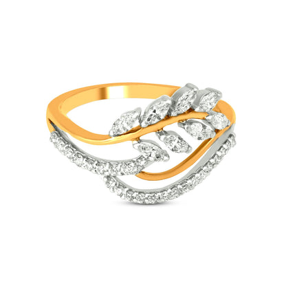 Diamond Leaf Swirl Ring In 18K Yellow Gold