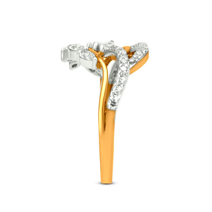 Diamond Leaf Swirl Ring In 18K Yellow Gold