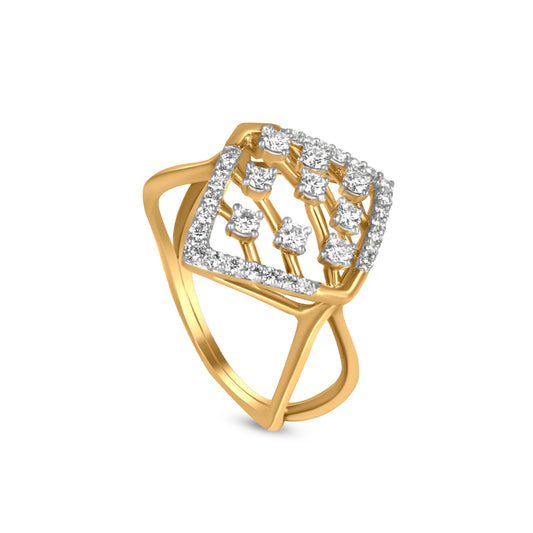 18k Yellow Gold With Glittering Diamond Geometric Split Shank Ring