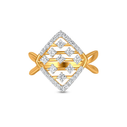 18k Yellow Gold With Glittering Diamond Geometric Split Shank Ring