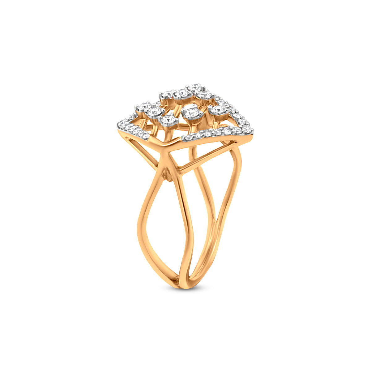 18k Yellow Gold With Glittering Diamond Geometric Split Shank Ring