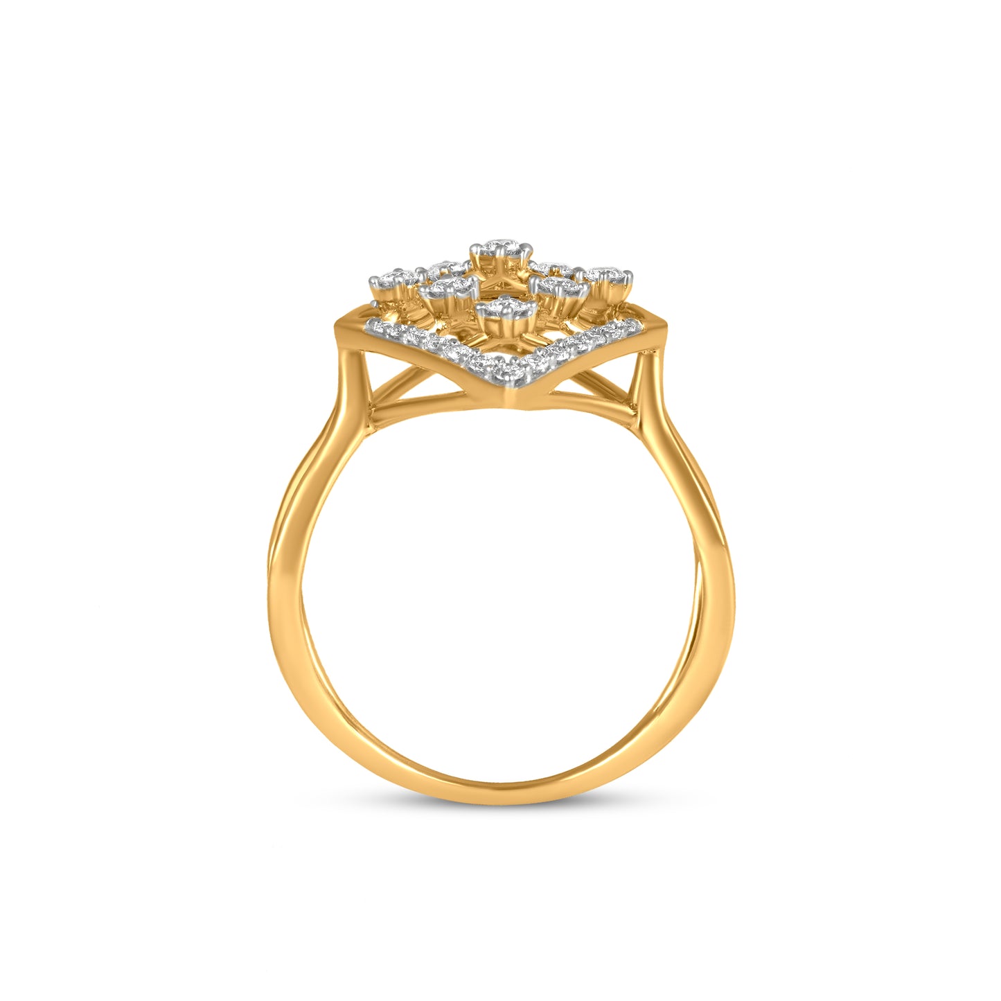 18k Yellow Gold With Glittering Diamond Geometric Split Shank Ring