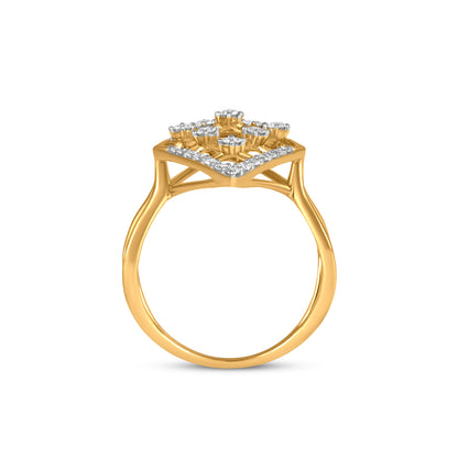 18k Yellow Gold With Glittering Diamond Geometric Split Shank Ring