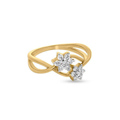 18K Yellow Gold Multi Split Shank Diamond Flower Ring