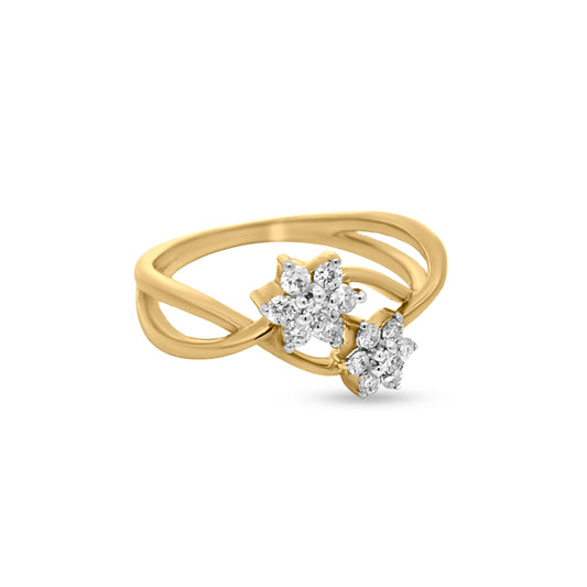 18K Yellow Gold Multi Split Shank Diamond Flower Ring