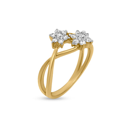 18K Yellow Gold Multi Split Shank Diamond Flower Ring