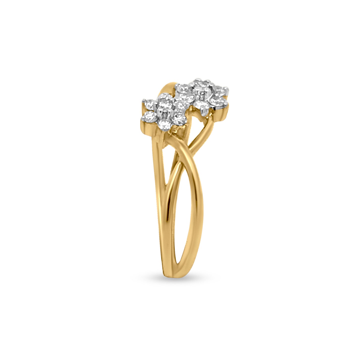 18K Yellow Gold Multi Split Shank Diamond Flower Ring