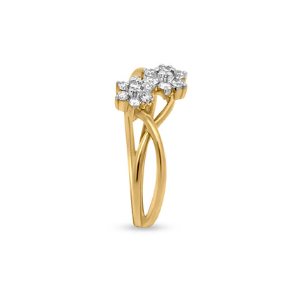 18K Yellow Gold Multi Split Shank Diamond Flower Ring