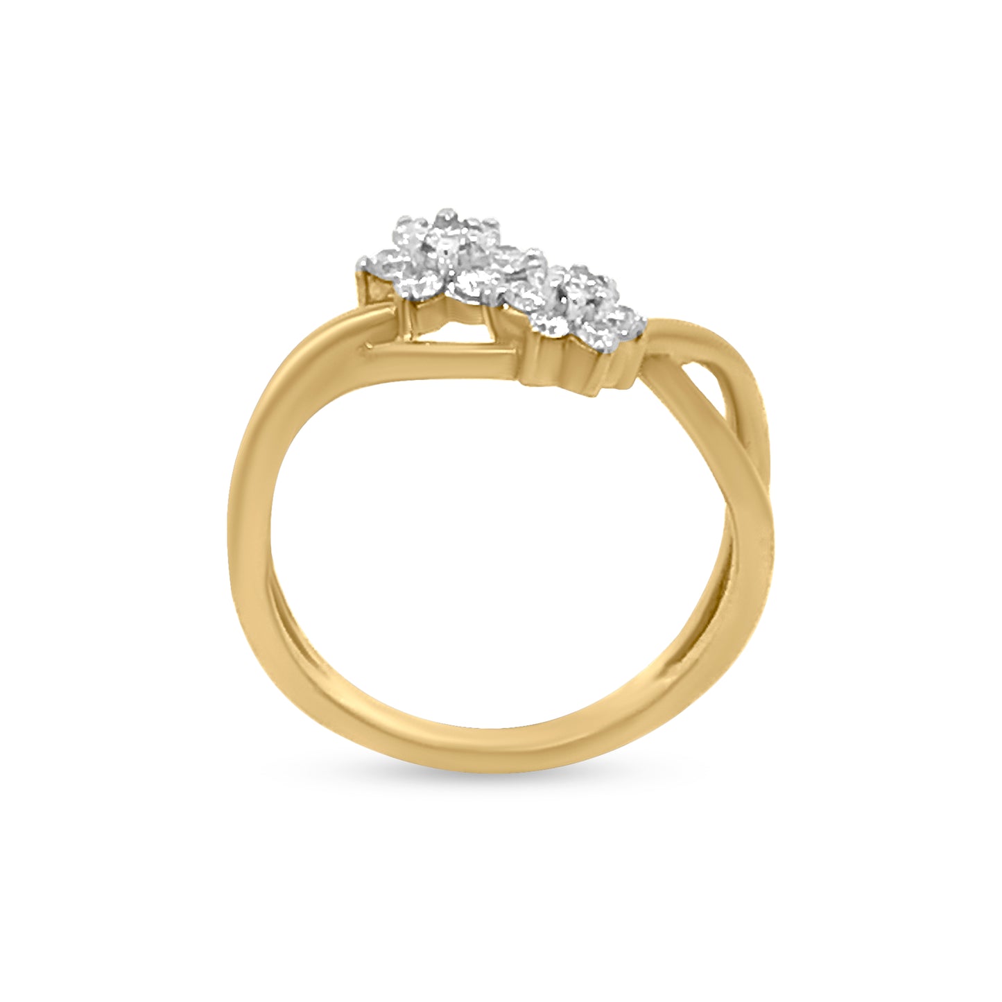 18K Yellow Gold Multi Split Shank Diamond Flower Ring
