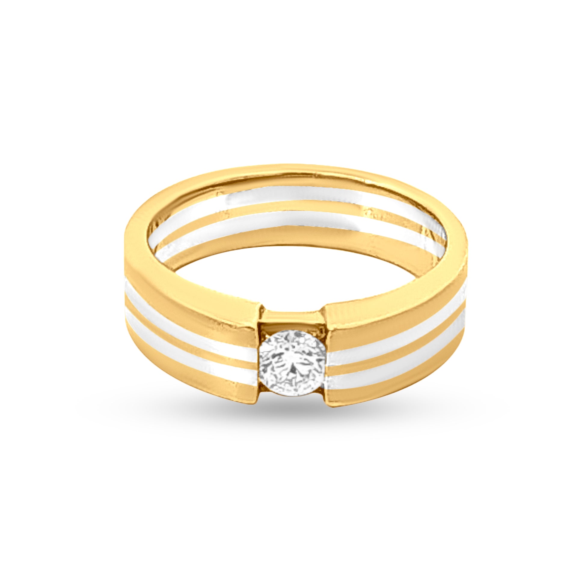 18k Pure Gold Ladies Band Ring with Partly Rhodium