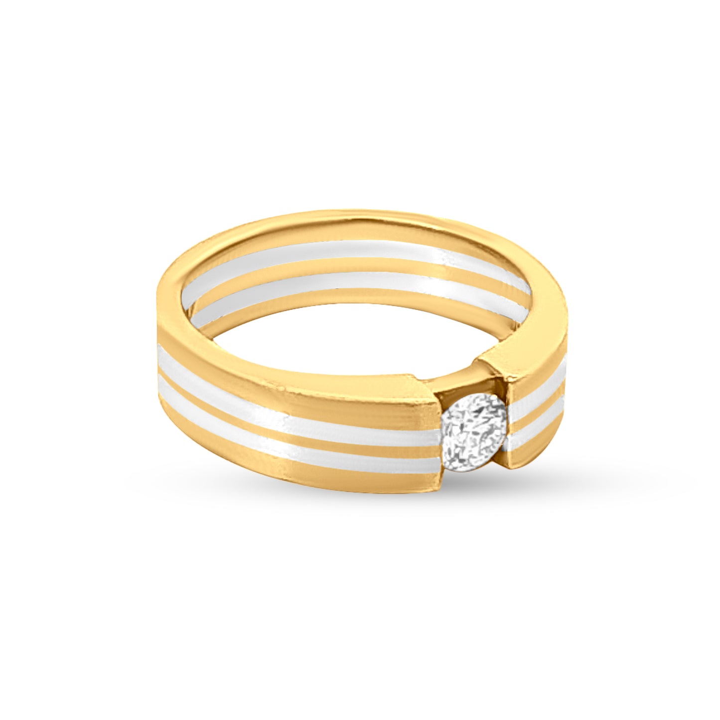 18k Pure Gold Ladies Band Ring with Partly Rhodium