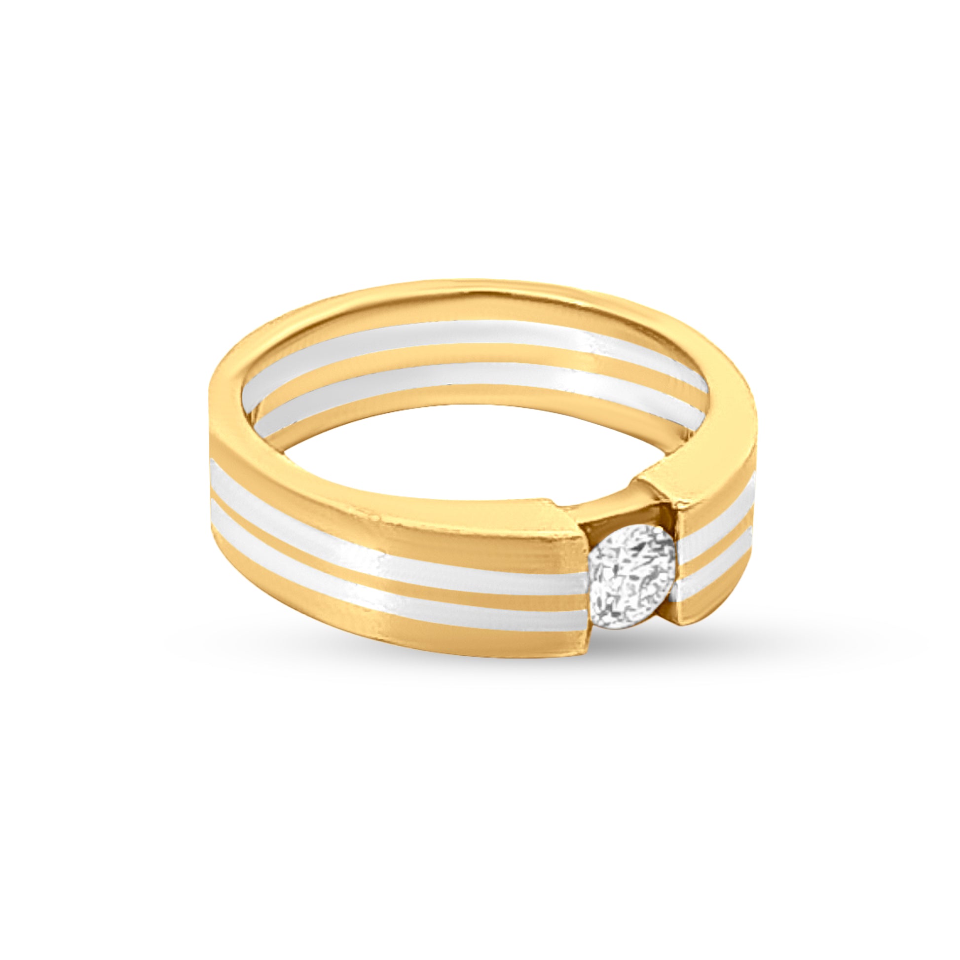 18k Pure Gold Ladies Band Ring with Partly Rhodium