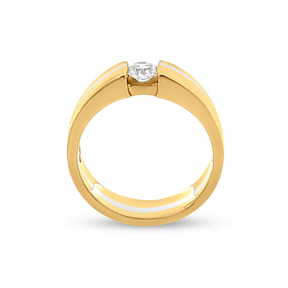 18k Pure Gold Ladies Band Ring with Partly Rhodium
