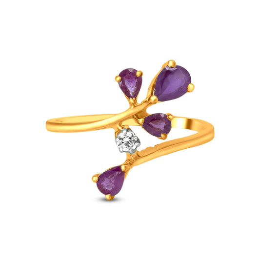 Diamond Bypass Ring In 18K Yellow Gold With Zircon