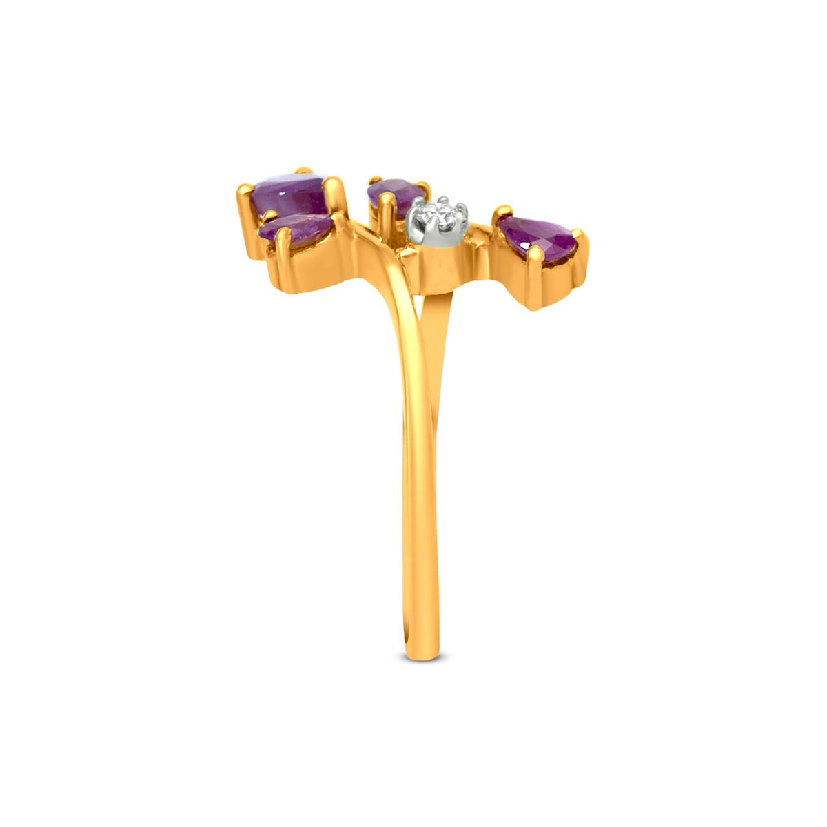 Diamond Bypass Ring In 18K Yellow Gold With Zircon