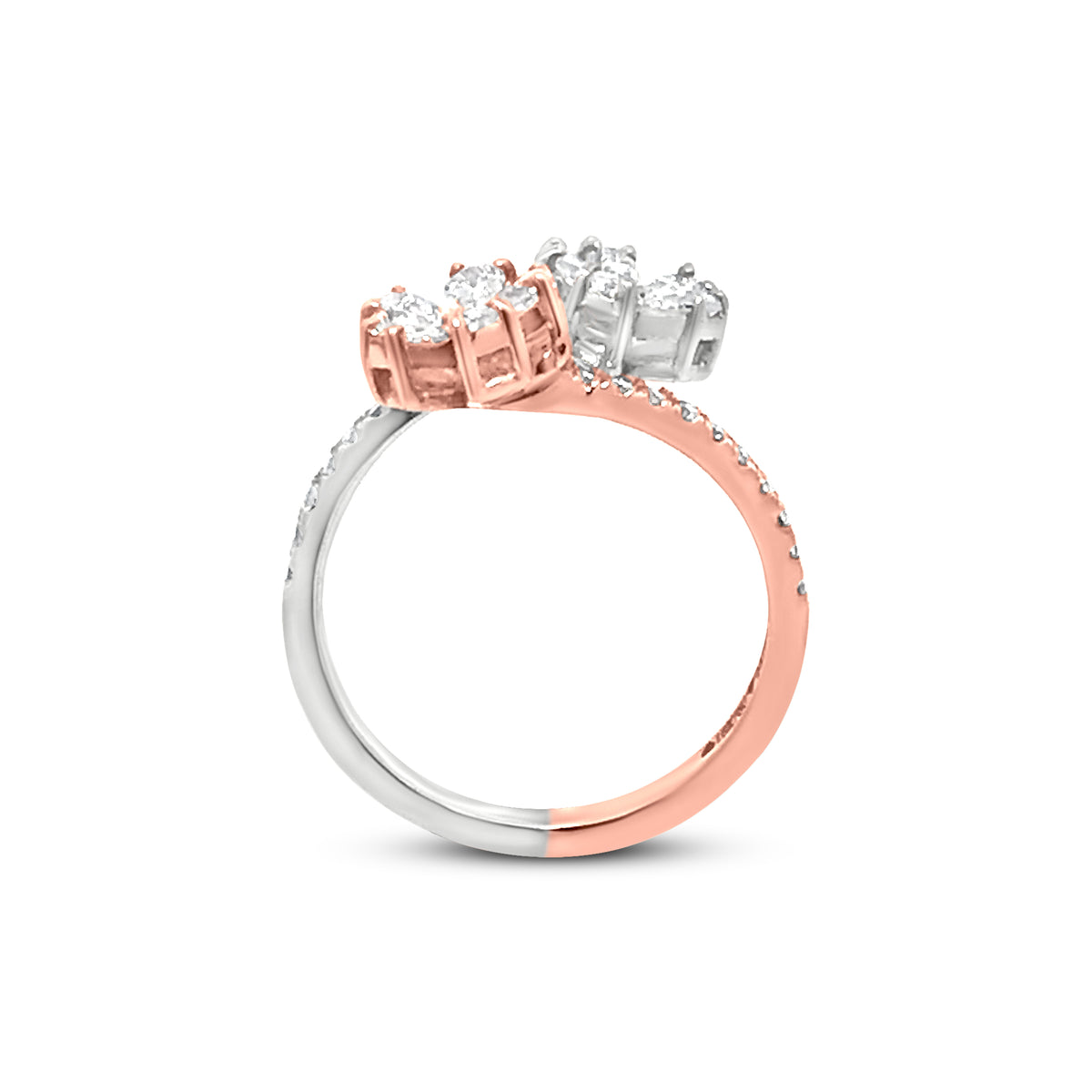 Unique 18K Two-Tone Gold Flower Motif Ring With Sparkling Diamond Accents And Pear Diamonds In The Center Of An Art.
