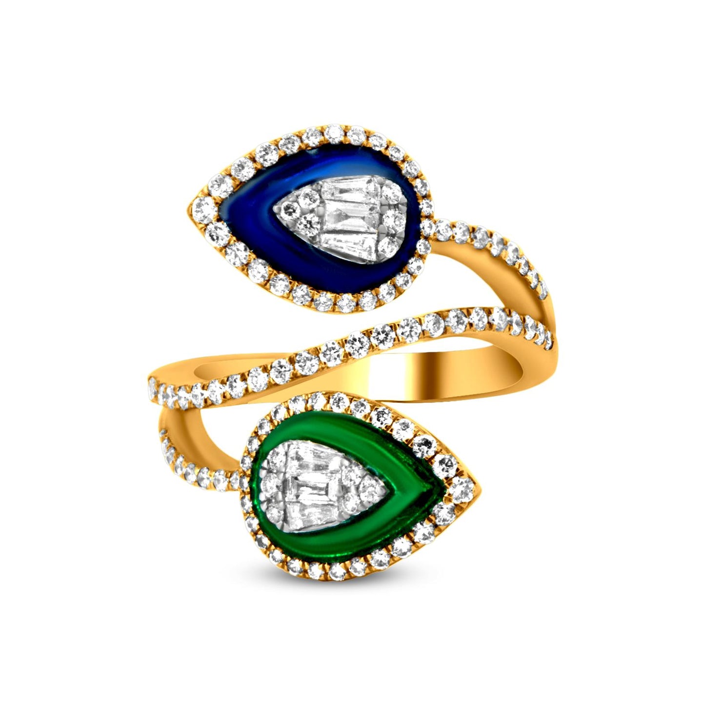 Pear Bypass Ring In 22K Gold With Enamel