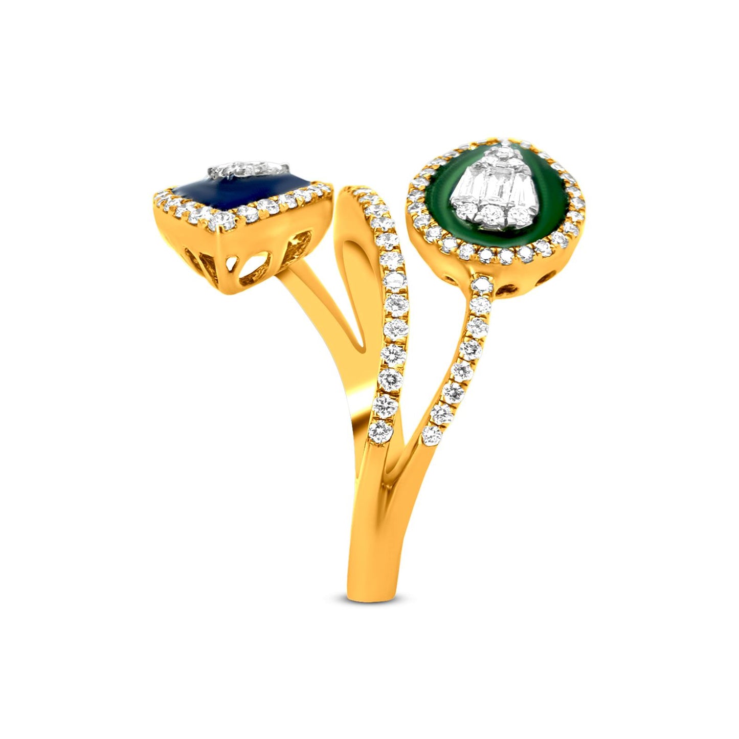 Pear Bypass Ring In 22K Gold With Enamel