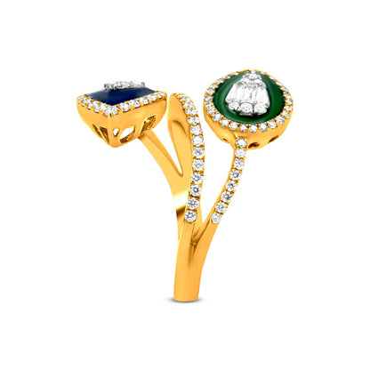 Pear Bypass Ring In 22K Gold With Enamel