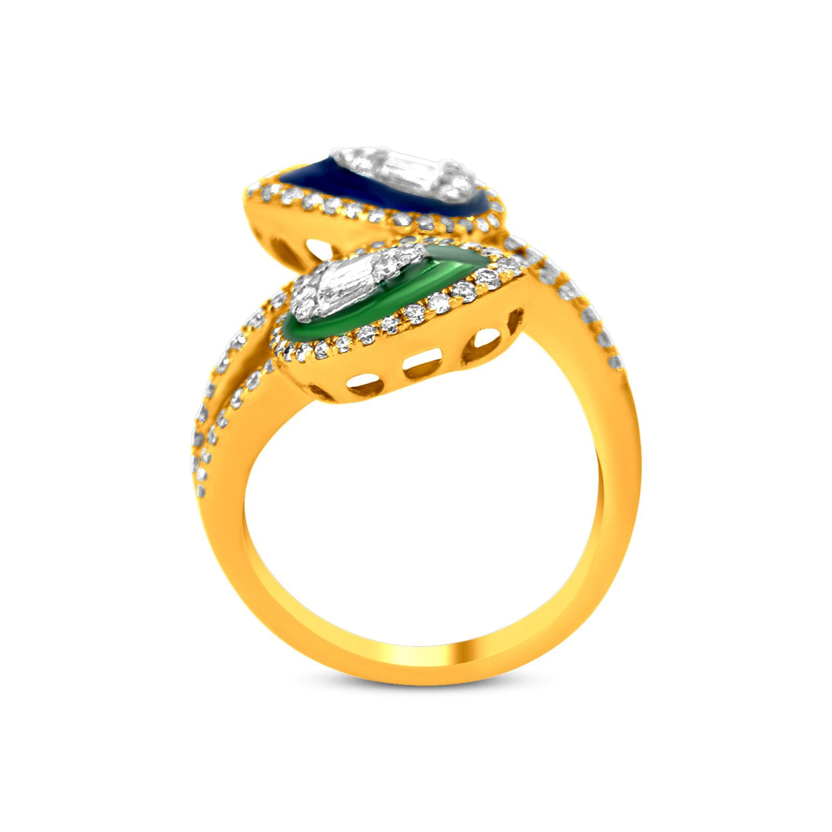 Pear Bypass Ring In 22K Gold With Enamel