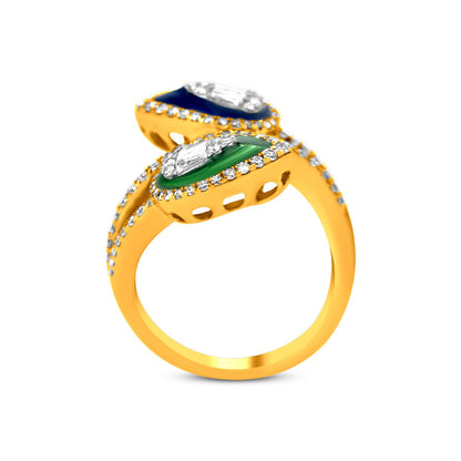 Pear Bypass Ring In 22K Gold With Enamel