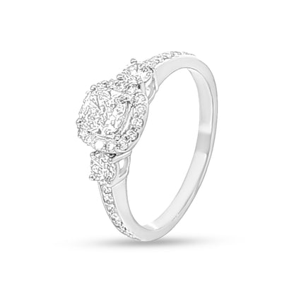 Aabharana Rasm: 18k Pure White Gold Cushion Cut Diamond Ring
