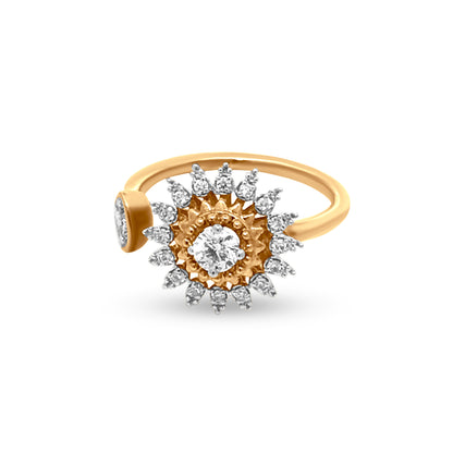 Golden Sun and Rays Cuff Diamond Ring with 0.31 Carats in 18k Yellow Gold