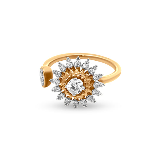 Golden Sun and Rays Cuff Diamond Ring with 0.31 Carats in 18k Yellow Gold