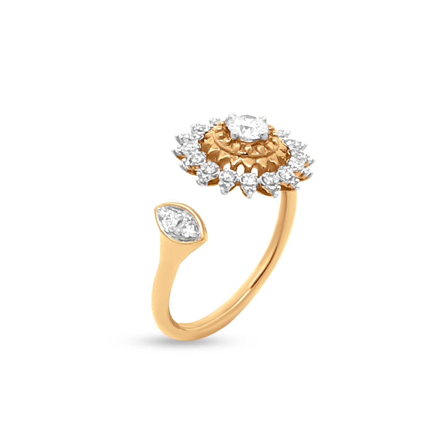 Golden Sun and Rays Cuff Diamond Ring with 0.31 Carats in 18k Yellow Gold