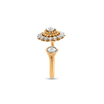 Golden Sun and Rays Cuff Diamond Ring with 0.31 Carats in 18k Yellow Gold