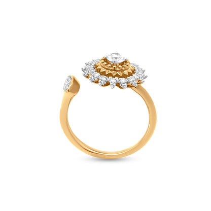 Golden Sun and Rays Cuff Diamond Ring with 0.31 Carats in 18k Yellow Gold