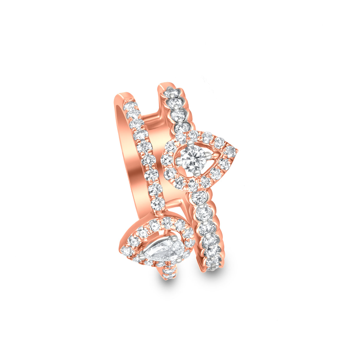 18k Rose Gold Dual Shank Diamond Band Ring