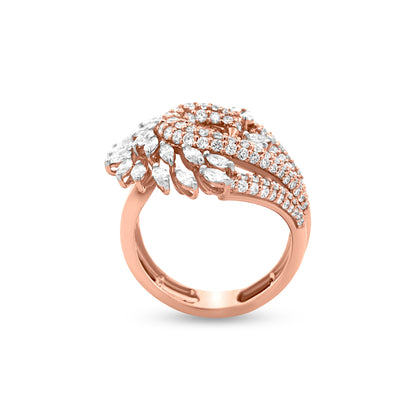 Stunning 18K Rose Gold Marquise Diamond Flower Ring With Split Shank And Marquise Diamond Embellishments