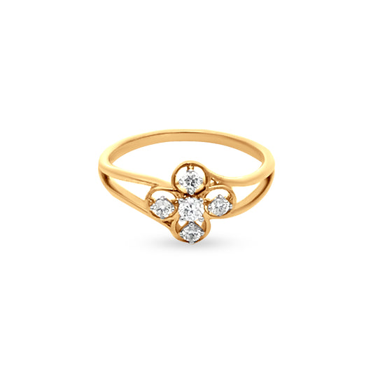 Elegant 18k Yellow Gold Mini Floral Diamond Ring for Daily Wear and Special Occasions