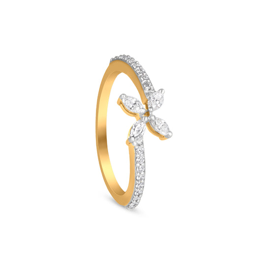 Classy 18K Yellow Gold Midi Ring Gleaming With Marquise Diamond
