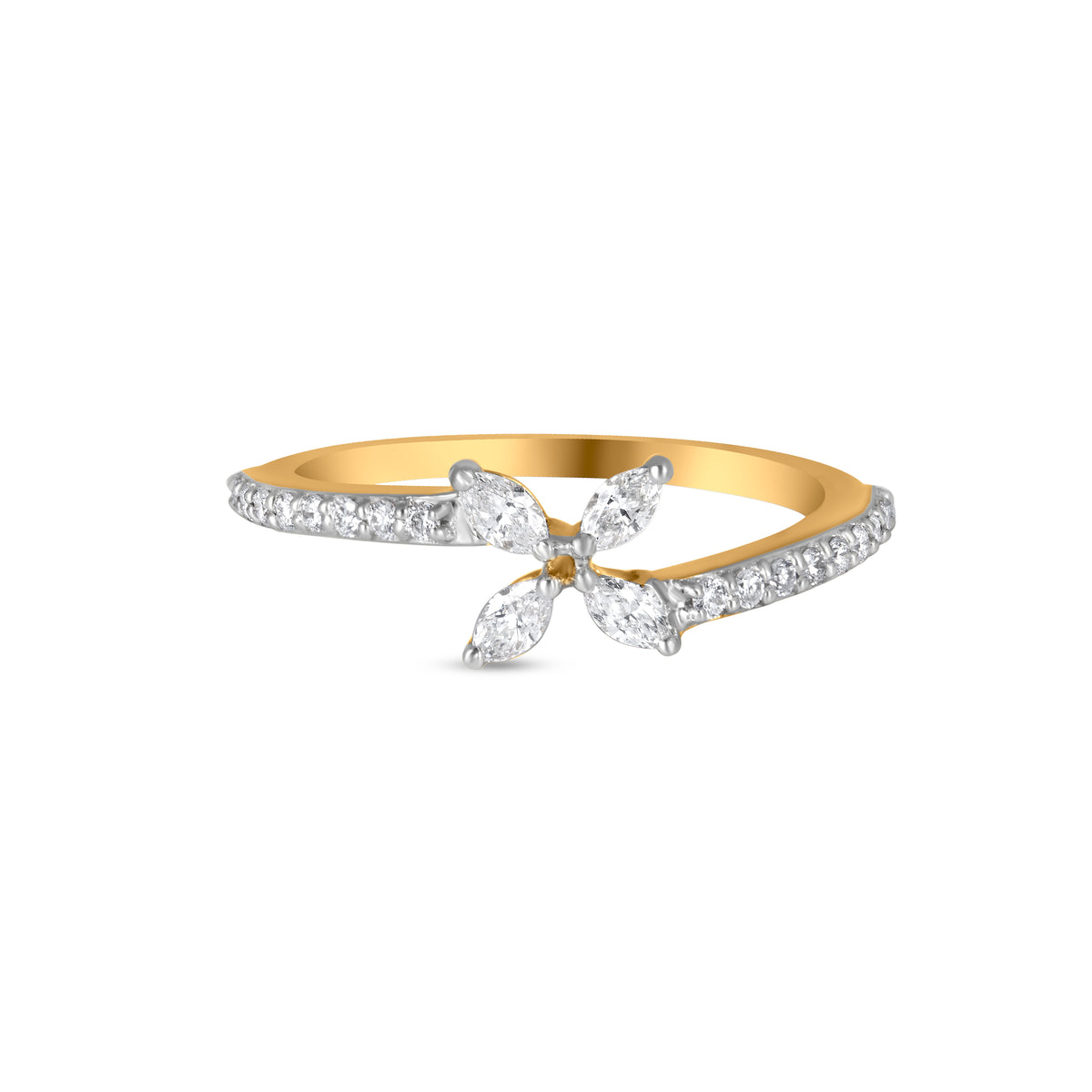 Classy 18K Yellow Gold Midi Ring Gleaming With Marquise Diamond
