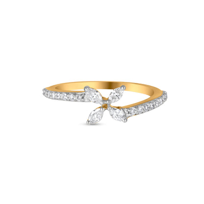 Classy 18K Yellow Gold Midi Ring Gleaming With Marquise Diamond