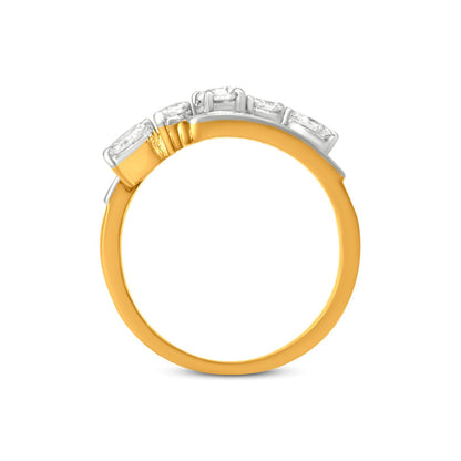 Exquisite 18k Yellow Gold Cuff Marquise Diamond Ring with Baguette and Round Diamonds