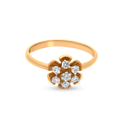 Nature-Inspired 18k Yellow Gold Floral Petals Diamond Ring with Sparkling Diamond Seeds
