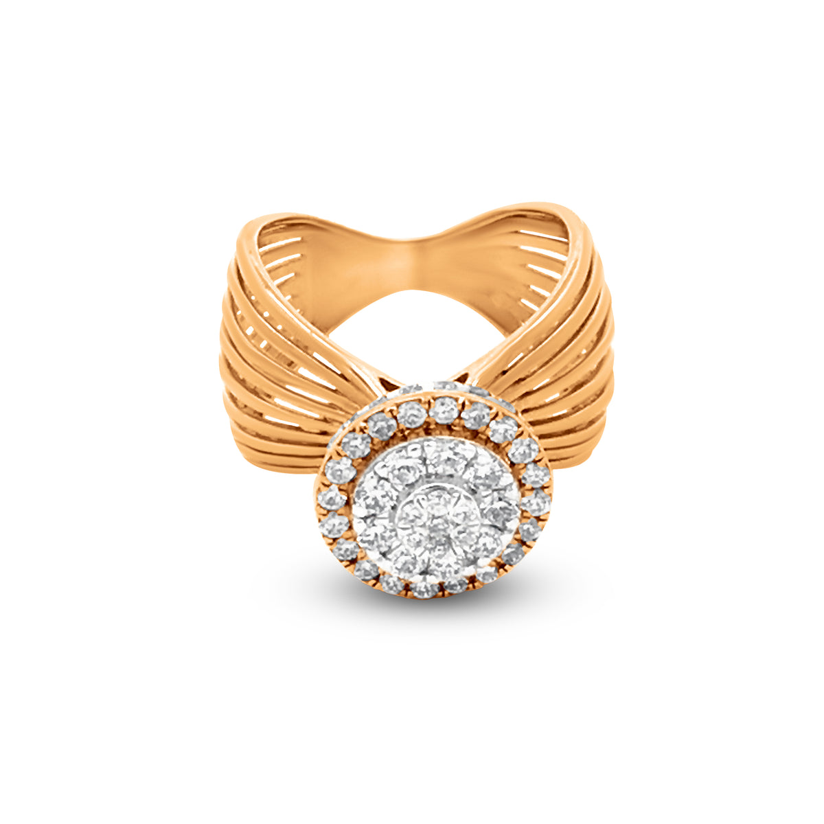 Luxurious 18k Yellow Gold Multi Split Shank Queen Crown Ring with 1.37 Carat Shimmering Diamonds