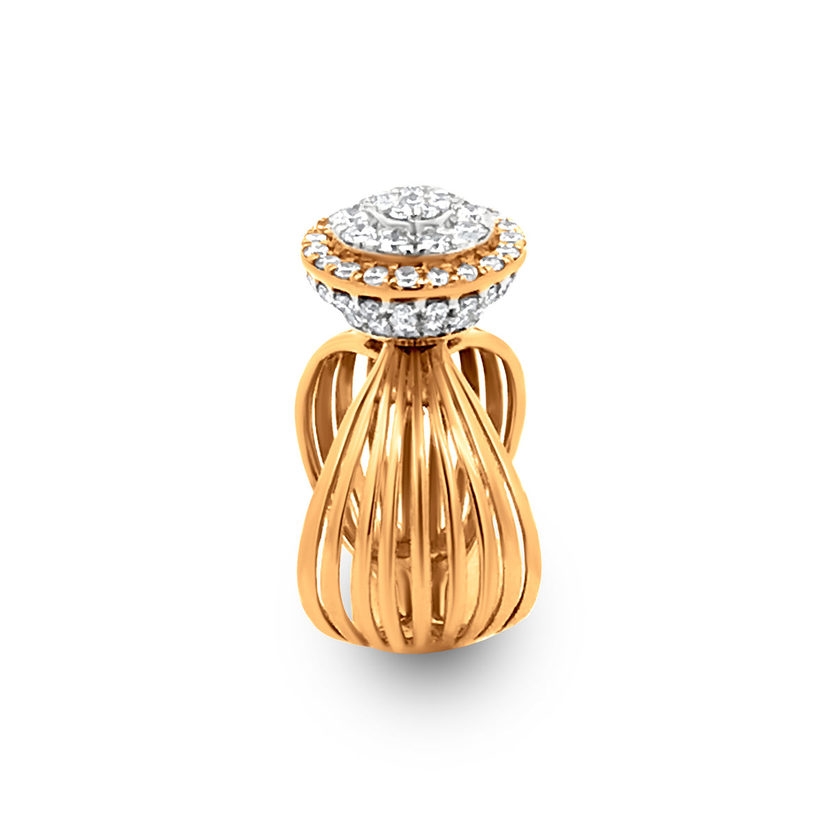 Luxurious 18k Yellow Gold Multi Split Shank Queen Crown Ring with 1.37 Carat Shimmering Diamonds