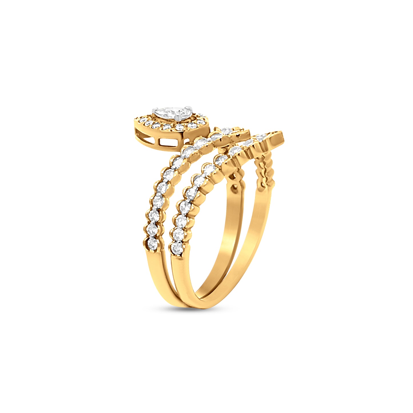 Elegant 18k Yellow Gold Queen Crown Ring with Pear-Shaped Diamond - A Symbol of Power and Self-Love